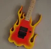 Flame Shape Red Body Electric Guitar with Black Hardware Humbucking Pickups can be customized