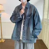 Men's Jackets ZCSMLL Autumn Vintage Vertical Stripe Washed Denim Coat Japanese Gradual Change Loose Streetwear Fashion Casual Jacket