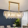 Chandeliers Modern Luxury Gold Chandelier For Dining Room Kitchen Island Rectangle Glass Hanging Lamps Frosted Lustre Fixtures
