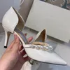 Zapatos de diseñador de moda para mujer Sandalias de tacón alto con punta en punta de color rosa Zapatos de tacón de negocios con perlas para banquetes