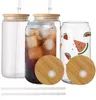 US Local Warehouse 16oz Mugs Double Wall Sublimation Glass Beer Can Shaped Cups Tumbler Drinking Beer With Bamboo Lid SS1011