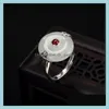 Cluster Rings Cluster Rings Threensional Design Sier Inlaid Natural Hetian White Jade Round Retro Fresh Romantic Opening Adjustable Dhc78