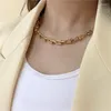 Choker Silver Italian Solid Figaro Link Gold Chain Halsband f￶r kvinnliga damer Daintychunky PaperClip Jewelry Set