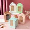 Single Cupcake Boxes With Clear Window Handle Portable Macaron Boxs Mousse Cake Snack Boxes Paper Package Box Birthday Party Supply