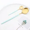 Servis set knivgaffel dessert sked matt poleringssats 18/6 st mint grön guld rostfritt stee cutlery kök bordsartiklar