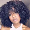 Afro Bob Curly Bob Wigs Curta M￡quina Full Made With Bangs Brasy Remy Brasy Human para mulheres negras 150%Densidade 14 polegadas