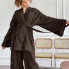100% Cotton Women's Nightgown Robe Pyjama Set Flare Trouser Suits Drop Setes Set Woman 2 Piece Bathrobe For Women 220326