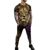 남자 트랙 슈트 라이온 여름 남성 2 조각 세트 대형 T 셔츠 조이저 의상 패션 남성 바지 트러스트 수트 3D 인쇄 트렌드 남성