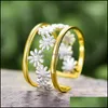 Cluster Anéis Cluster Anéis Lotus Fun Elegante Little Daisy Flower Ajustável para Mulheres Real 925 Sterling Sier Luxo 18K Gold Jeweller Dhv1O