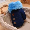 Kinderhandschoenen van kinderen vijf vingers handschoenen Mooie winterkinderen breien knop wanten Dubbele verdikking Warme Kinderhandschoenen Boygirls Plush Cuffs Fur Wool