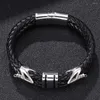 Bracelet créatif Double couche en cuir tressé noir Bracelet hommes bijoux Punk acier inoxydable fermoir magnétique hommes