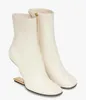 Ankle Boots High Heels Designer Shoes Short Boots White Sculpted Slope Heel Metallic Square Toes Side Zip Calfskin Booties Factory Footwear Women Luxury