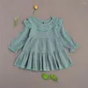 Fille robes Pudcoco 2022 enfant en bas âge bébé automne robe décontracté à manches longues col rond couleur unie à volants une ligne lâche 1-4T