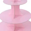 Bakeware Tools 3-Tier Round Cartboard Cake Stand Pink Cupcake Holder Dessert Tower Pastry Serving Platter för Wedding Party Födelsedag