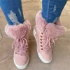 Retail Winter Long Fur Snow Boots Designer Women Plush Booties katoenen lederen laarzen