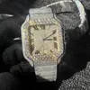 0WN1 Rose Gold Mixed Sier Large Diamond Roman Numerals Luxury MISS Square Mechanical Mens Icing Watch Cubic Zirconia WatchONMT2595