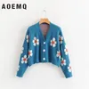 Aoemq mode wintertruien schattig licht groen symbool leven lente sweaters met bloemenprint vrouwen tops kersttruien t191019