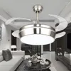 Nowoczesne wentylatory sufitowe LED z jasnymi srebrnymi lampami wentylatorami 42 -calowymi reomote reomote Luminaria na salon sypialnia w lecie