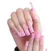 Unhas Postiças Fundo Nude nas pontas para criar Estampado Rosa French Pearl Crystal Crystal Unhas Nake Square Salo Unhas Postiças 221031