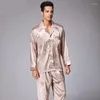 Men's Sleepwear Men Satin Silk Long Sleeves Faux Pajamas Suit Man Loose Printed Nightclothes Paisley Pyjamas Set Male