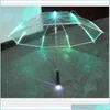 Umbrellas Cool Umbrella With Led Features 8 Transparent Rib Light Flashlight Handle /By H1015 Drop Delivery 2022 Home Garden Houseke Dht2W