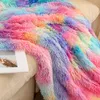 Tie-dyed Gradient Blanket Long Shaggy Faux Fur Throw Blankets Flannel Fleece Rainbow Throws and Blankets for Bed Sofa WLL1787