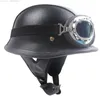 Motorradhelme Vintage Helm Retro XXL Leder Radfahren Dot Approved Punk Sicherheit mit Brille Motocross Scooter B