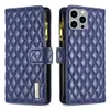 Étuis de téléphone portefeuille pour iPhone 14 13 12 11 Pro Max XR XS X 7 8 Plus Design de style rhombique Sensation de cuir d'agneau Étui à rabat avec béquille avec porte-monnaie à fermeture éclair