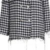 Sinrgan Dogtooth Woven Double Breasted Boxy Blazer High Quality Long Sleeve Plaid Tassel Jacket Dress Outerwear Winter 2010178713548