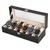 Horloge Dozen 2/3/6/9/10/12 Slot Lederen Doos Display Case Organizer Glas sieraden Opslag Grote Houder Zwart