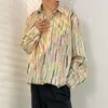 Erkekler Sıradan Gömlek Sonbahar Renkli Çizgili Erkekler Moda Topluluğu Erkek Elbise Kore Gevşek Kravat Boya M-3XL