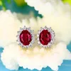 Boucles d'oreilles Vintage rubis rouge aigue-marine luxe femme bleu saphir ovale en argent Sterling mariage pour les femmes