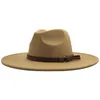 Basker 9,5 cm stora ull fedora hattar f￶r kvinnor gentleman elegant lady vinter med b￤lte bred brim jazz hatt m￤n panama m￶ssa