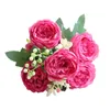 Fleurs décoratives 5 Têtes Artificielle Rose Bouquet Soie Fleur Rose Rouge Pour La Maison De Mariée De Mariage Baby Shower Party Festival Décoration