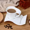 Canecas Caneca de Cerâmica Branca Pura Conjunto de Pires e Xícaras de Café com Leite Xícaras de Chá Onda Escritório Tarde