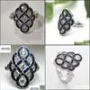 Cluster Ringe Cluster Ringe Anillos Sier Vintage Weißer Stein Für Frauen Ring Dunkelblau Emaille Epoxy Luxus Schmuck Bague Femme Mädchen M Dhfqw