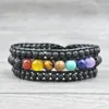 Strand f￤rgglada p￤rlor boho armband naturliga sten l￤der wrap manschett vintage handv￤vd retro mode smycken