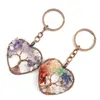 Natural Stone Crystal Keychains Heart Shaped Life Tree Pendant Car Key Chain Keyring RRA404