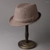 Berretti Autunno Inverno Fedora da uomo Cappello in feltro di lana Jazz di alta qualità Bombetta da uomo Outdoor Vintage Top Hats Party Wedding LM82