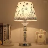 Table Lamps European Luxury Crystal Lamp Bedroom Bedside Linen Shade Wood Base Living Room Desk Light Baseus