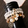 Strand Bohemia Stone Women's Bracelets Set Charm Vintage Jewelry Gold Color Flower Pendant Pour Les Femmes