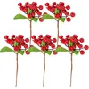 Dekorativa blommor Berry Red Christmas Stems Branches Picks Holly Artificial Pine Tree Needlesfaux Winter Holiday Leaf Berries Branch Mini