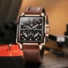 Нарученные часы Olevs Оригинальные часы для мужчин Top Brand Luxury Hollow Square Sport Watches Модные кожаные ремешки водонепроницаемые кварцевые часы 221031