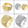 Cluster Rings Cluster Rings Square Micro Pave For Men Women Iced Out Cubic Zirconia di alta qualità con portagioie Hip Hop Jewerly Gi Dhxsg