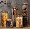 목재 뚜껑 유리 용기에 밀폐 된 캐니스터 주방 저장 병 항아리 컨테이너 곡물 커피 콩 grains candy jar containers