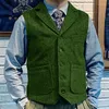 Herrv￤star herrdr￤kt Vest Navy Wedding Wool HerringBone Tweed Business Sleeveless Jacket Custom