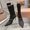 Women Fashion Casual Socks Boots Pointy Toe Stiletto Fashion Ankle Boots Size 34-40