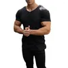 Men's T Shirts Summer Short-sleeved Explosive V-neck Sports Fitness Breathable Men's Pure Color Cotton Blended T-shirt