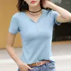 T-shirts pour femmes Kpop Style coréen chemise pour femmes T-shirt en coton à manches courtes été blanc col en V vêtements de mode Mujer Camisetas Ropa