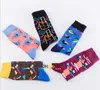 Luxuryman Character Fashion Jacquard Socks Combed Cotton Causal Happy Socks Mid-calf Colorful Socks with Finger Brids Falls Axe Geometric Figure